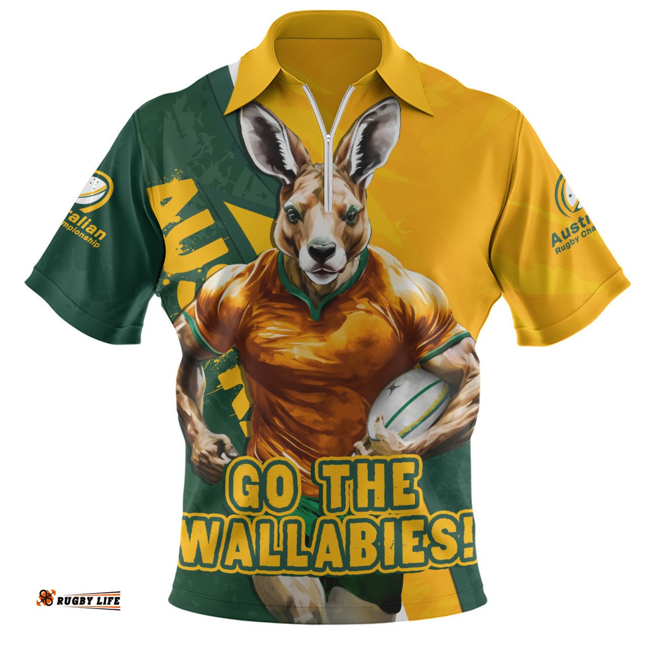 Aussie Wallabies Australian Roar The Rugby Championship Battle Yellow Zip Polo Shirt