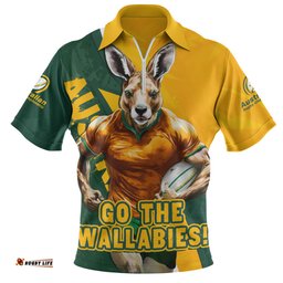 Aussie Wallabies Australian Roar The Rugby Championship Battle Yellow Zip Polo Shirt
