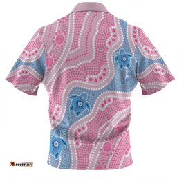 Australia Turtles Aboriginal Custom Zip Polo Shirt - Dreamtime River And Turtles Dot Art Painting Pink Zip Polo Shirt