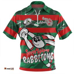 South Sydney Rabbitohs Zip Polo Shirt - Happy Australia Day We Are One And Free
