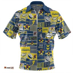 North Queensland Cowboys Zip Polo Shirt - Team Of Us Die Hard Fan Supporters Comic Style Zip Polo Shirt