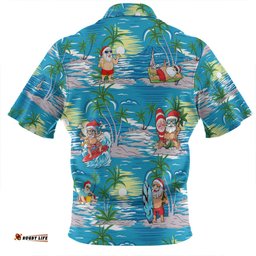 Australia Surfing Christmas Zip Polo Shirt - Tropical Santa Surfing Funny Zip Polo Shirt