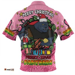 Penrith Panthers Christmas Custom Zip Polo Shirt - Merry Christmas Our Beloved Team With Aboriginal Dot Art Pattern V2 Zip Polo Shirt