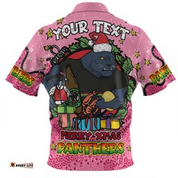 Penrith Panthers Christmas Custom Zip Polo Shirt - Merry Christmas Our Beloved Team With Aboriginal Dot Art Pattern V2 Zip Polo Shirt