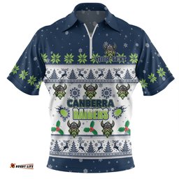 Canberra Raiders Christmas Custom Zip Polo Shirt - Special Ugly Christmas Zip Polo Shirt