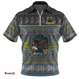 Penrith Panthers Christmas Custom Zip Polo Shirt - Chrissie Spirit Black Zip Polo Shirt