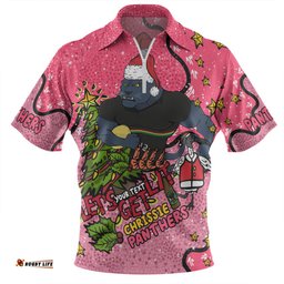 Penrith Panthers Christmas Custom Zip Polo Shirt - Let's Get Lit Chrisse Pressie Pink Zip Polo Shirt