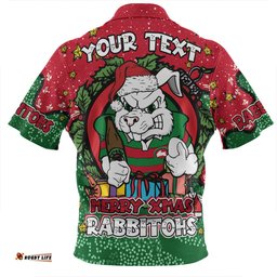 South Sydney Rabbitohs Custom Zip Polo Shirt - Merry Christmas Our Beloved Team With Aboriginal Dot Art Pattern Zip Polo Shirt