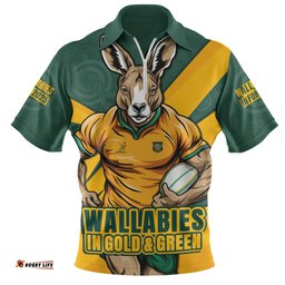 Aussie Wallabies Aboriginal Strength Wear Wallabies Rugby Edition Yellow Zip Polo Shirt