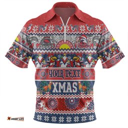 Sydney Roosters Christmas Aboriginal Custom Zip Polo Shirt - Indigenous Knitted Ugly Xmas Style Zip Polo Shirt