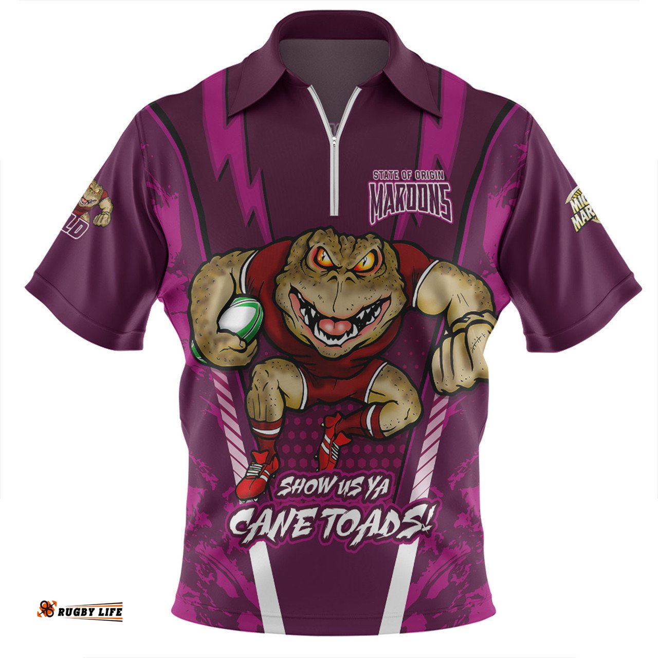 Queensland Maroons Zip Polo Shirt Custom State Of Origin 2024 Show Us Ya Cane Toads!
