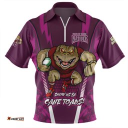Queensland Maroons Zip Polo Shirt Custom State Of Origin 2024 Show Us Ya Cane Toads!