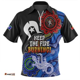 Australia Zip Polo Shirt Naidoc Week 2024 Indigenous Keep The Fire Burning Aboriginal Dot Art Painting