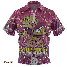 Queensland Cane Toads Custom Zip Polo Shirt - Custom With Aboriginal Inspired Style Of Dot Painting Patterns  Zip Polo Shirt