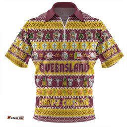 Queensland Christmas Custom Zip Polo Shirt - Happy Chrissie Ugly Style Zip Polo Shirt