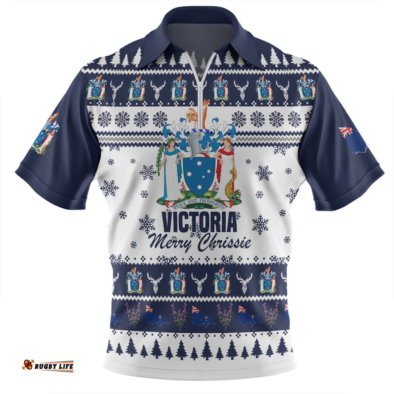 Victoria Christmas Zip Polo Shirt - Merry Chrissie Zip Polo Shirt