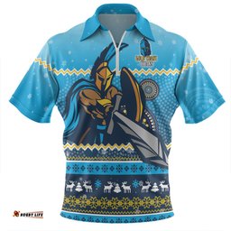Gold Coast Titans Christmas Custom Zip Polo Shirt - Ugly Xmas And Aboriginal Patterns For Die Hard Fan Zip Polo Shirt
