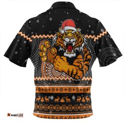 Wests Tigers Christmas Custom Zip Polo Shirt - Ugly Xmas And Aboriginal Patterns For Die Hard Fan Zip Polo Shirt