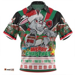 South Sydney Rabbitohs Custom Zip Polo Shirt - South Sydney Rabbitohs Santa Aussie Big Things Zip Polo Shirt