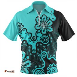 Australia Zip Polo Shirt Aboriginal Style Of Background Red (Turquoise,Purple)