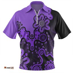 Australia Zip Polo Shirt Aboriginal Style Of Background Red (Turquoise,Purple)