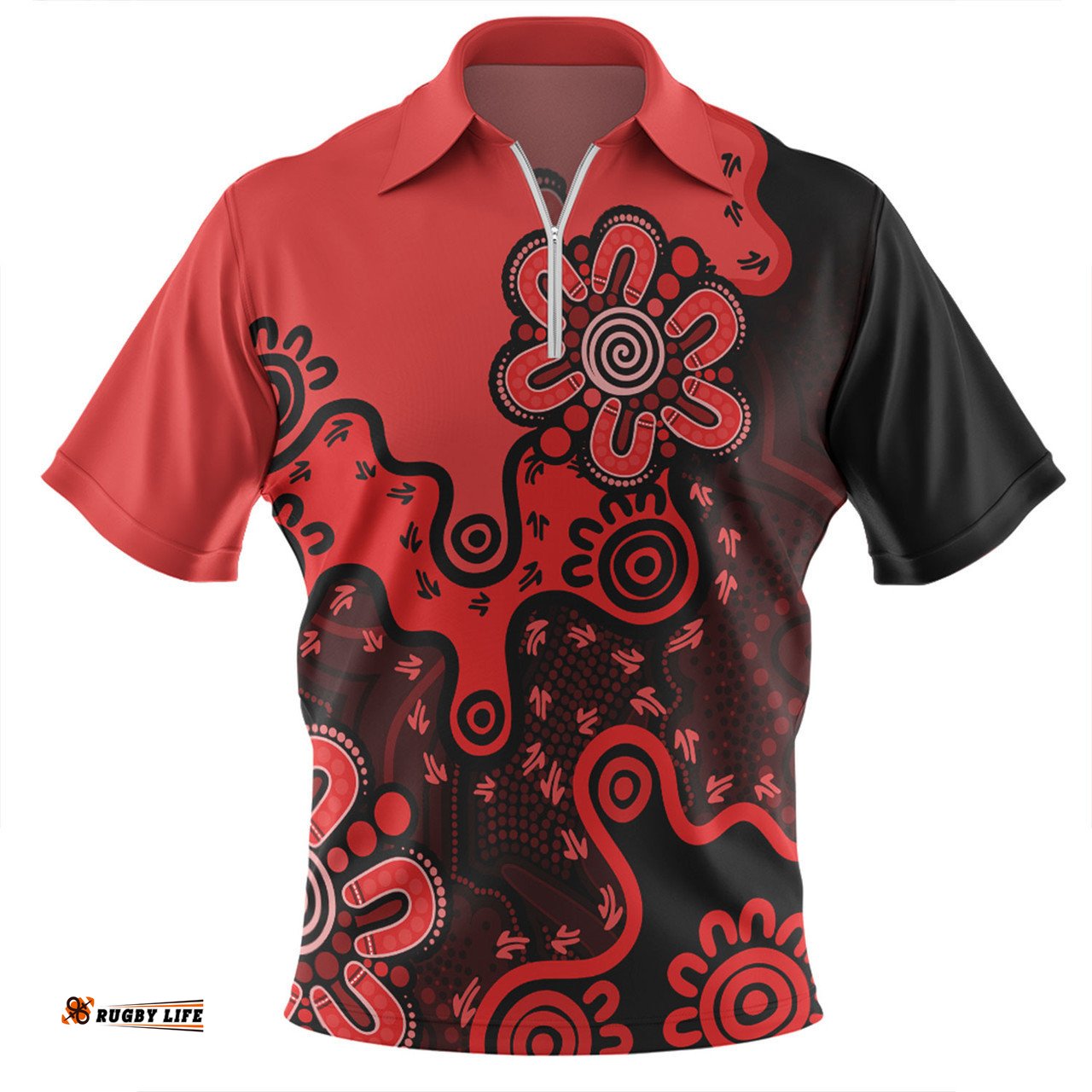 Australia Zip Polo Shirt Aboriginal Style Of Background Red (Turquoise,Purple)