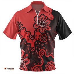 Australia Zip Polo Shirt Aboriginal Style Of Background Red (Turquoise,Purple)