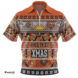Wests Tigers Christmas Aboriginal Custom Zip Polo Shirt - Indigenous Knitted Ugly Xmas Style Zip Polo Shirt