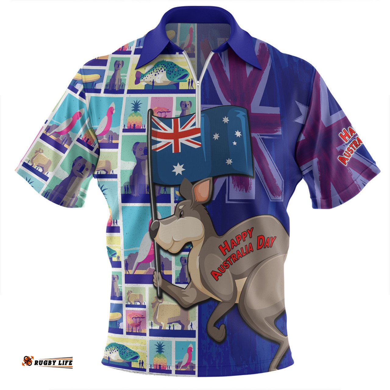 Australia Custom Happy Australia Day With Big Things Zip Polo Shirt