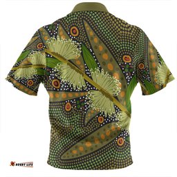 Australia Flowers Aboriginal Aboriginal Dot Art Of Australian Native Flower Hakea Sericea Zip Polo Shirt