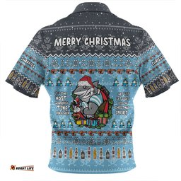 Cronulla-Sutherland Sharks Christmas Custom Zip Polo Shirt - Chrissie Spirit Zip Polo Shirt