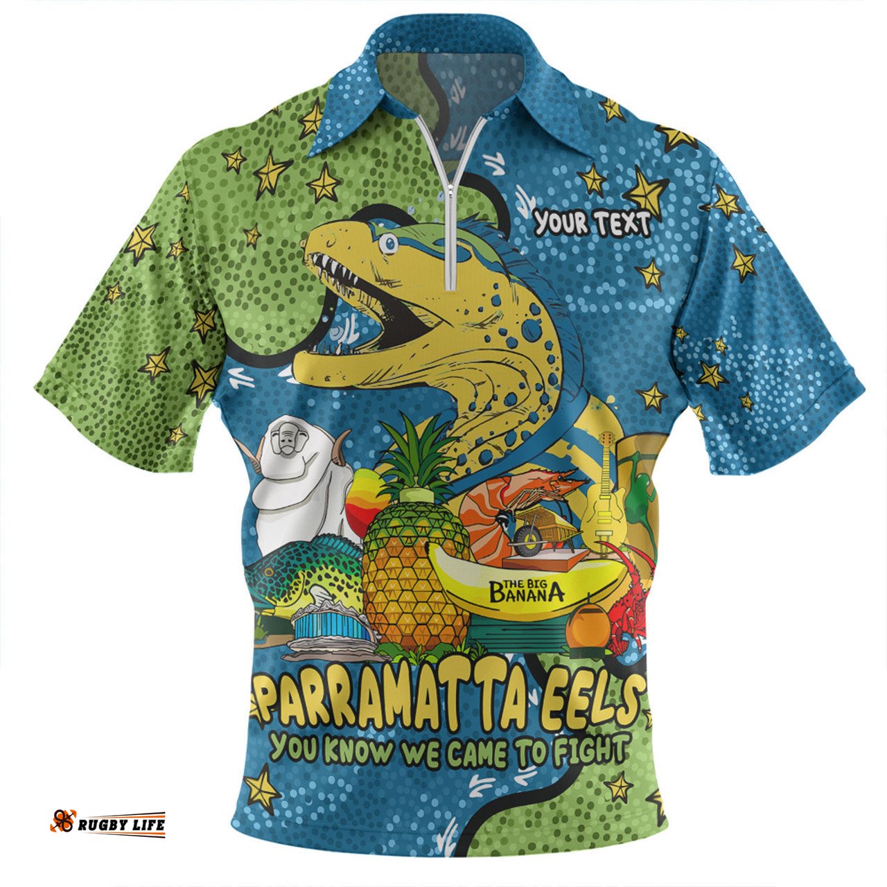 Parramatta Eels Custom Zip Polo Shirt - Australian Big Things Zip Polo Shirt