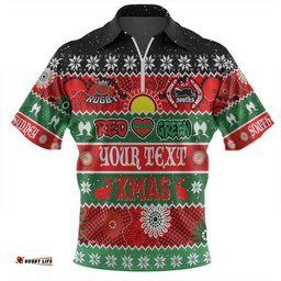 South Sydney Rabbitohs Aboriginal Custom Zip Polo Shirt - Indigenous Knitted Ugly Xmas Style Zip Polo Shirt