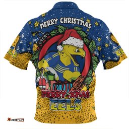Parramatta Eels Christmas Custom Zip Polo Shirt - Merry Christmas Our Beloved Team With Aboriginal Dot Art Pattern Zip Polo Shirt