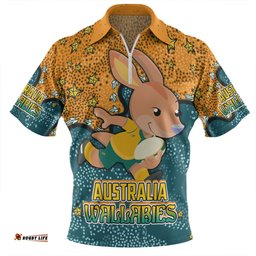 Australia Wallabies Custom Zip Polo Shirt - Team With Dot And Star Patterns For Tough Fan Zip Polo Shirt