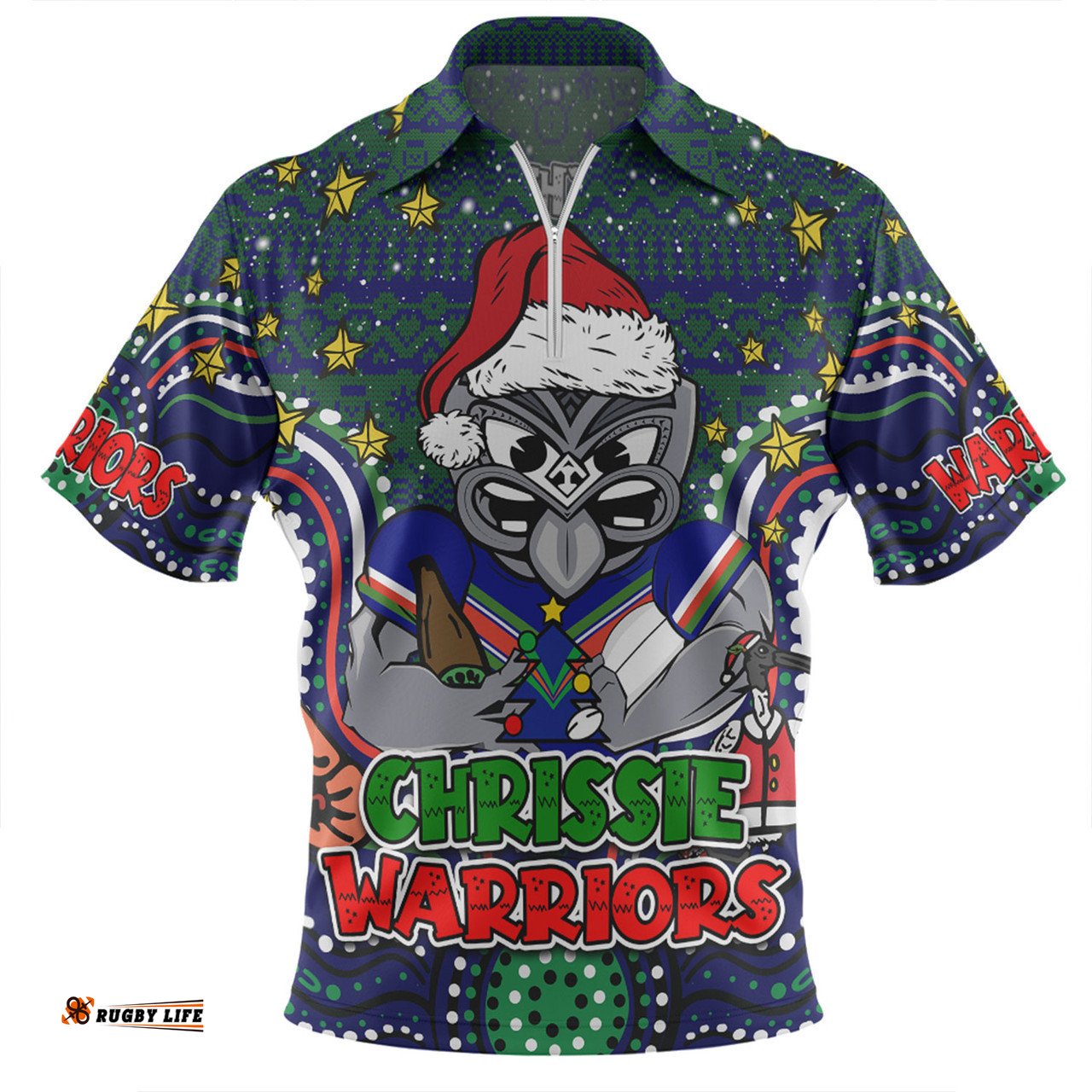 New Zealand Warriors Christmas Custom Zip Polo Shirt - Christmas Knit Patterns Vintage Jersey Ugly Zip Polo Shirt