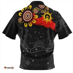 Australia Zip Polo Shirt Aboriginal Indigenous Dot Painting With Flag
