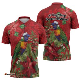 Aussie Rainbow lorikeet Zipper Polo Shirt Aboriginal Inspired Christmas LT9