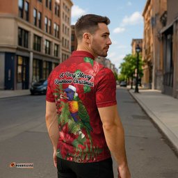 Aussie Rainbow lorikeet Zipper Polo Shirt Aboriginal Inspired Christmas LT9