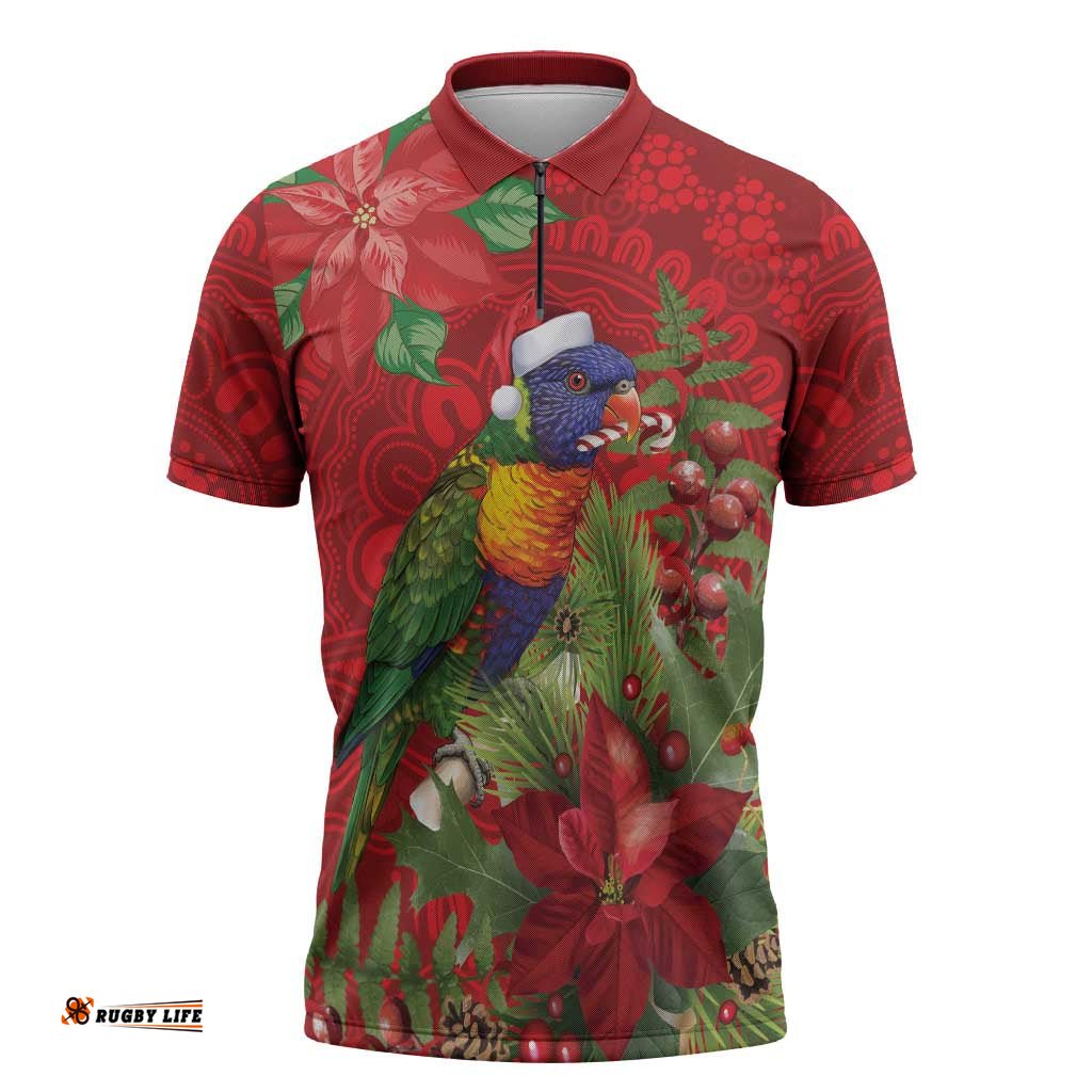 Aussie Rainbow lorikeet Zipper Polo Shirt Aboriginal Inspired Christmas LT9