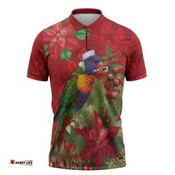 Aussie Rainbow lorikeet Zipper Polo Shirt Aboriginal Inspired Christmas LT9