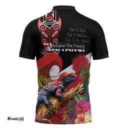 Aotearoa Toitu Te Tiriti Zipper Polo Shirt Waitangi-Honour The Treaty NZ Tuatara and Plants LT03