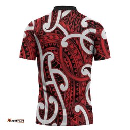Aotearoa Maori Kowhaiwhai Zipper Polo Shirt Whero Puhoro and Patiki LT9