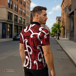 Aotearoa Maori Kowhaiwhai Zipper Polo Shirt Whero Puhoro and Patiki LT9