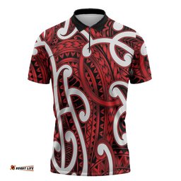 Aotearoa Maori Kowhaiwhai Zipper Polo Shirt Whero Puhoro and Patiki LT9
