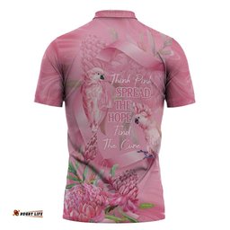 Australia Breast Cancer Awareness Zipper Polo Shirt Think Pink Cockatoos Ribbon LT14