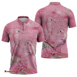 Australia Breast Cancer Awareness Zipper Polo Shirt Think Pink Cockatoos Ribbon LT14