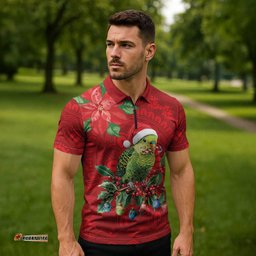 Aussie Green Budgerigar Zipper Polo Shirt Aboriginal Inspired Christmas LT9