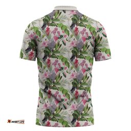 Aussie Pink Cockatoo Flowers Seamless Pattern Zipper Polo Shirt LT9
