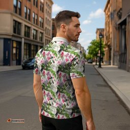 Aussie Pink Cockatoo Flowers Seamless Pattern Zipper Polo Shirt LT9